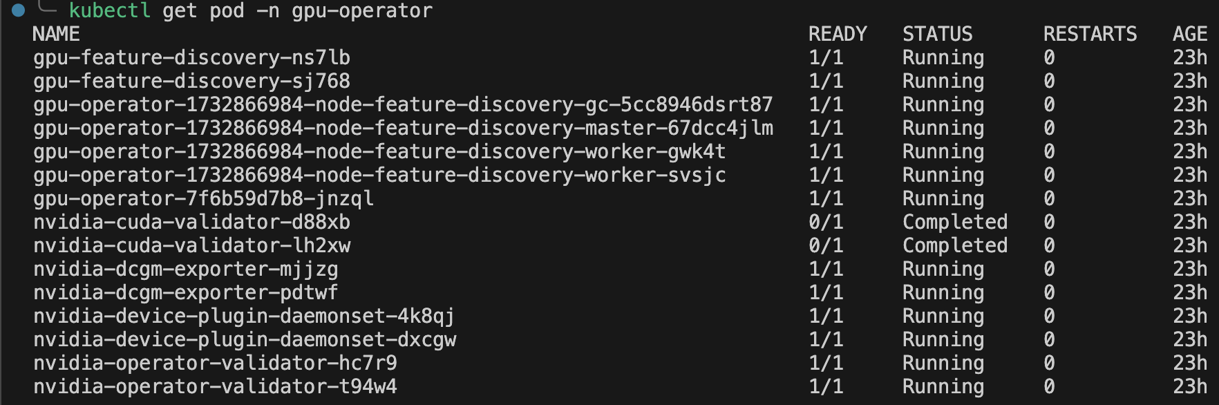 Get the Pods of gpu-operator namespace in all Worker nodes